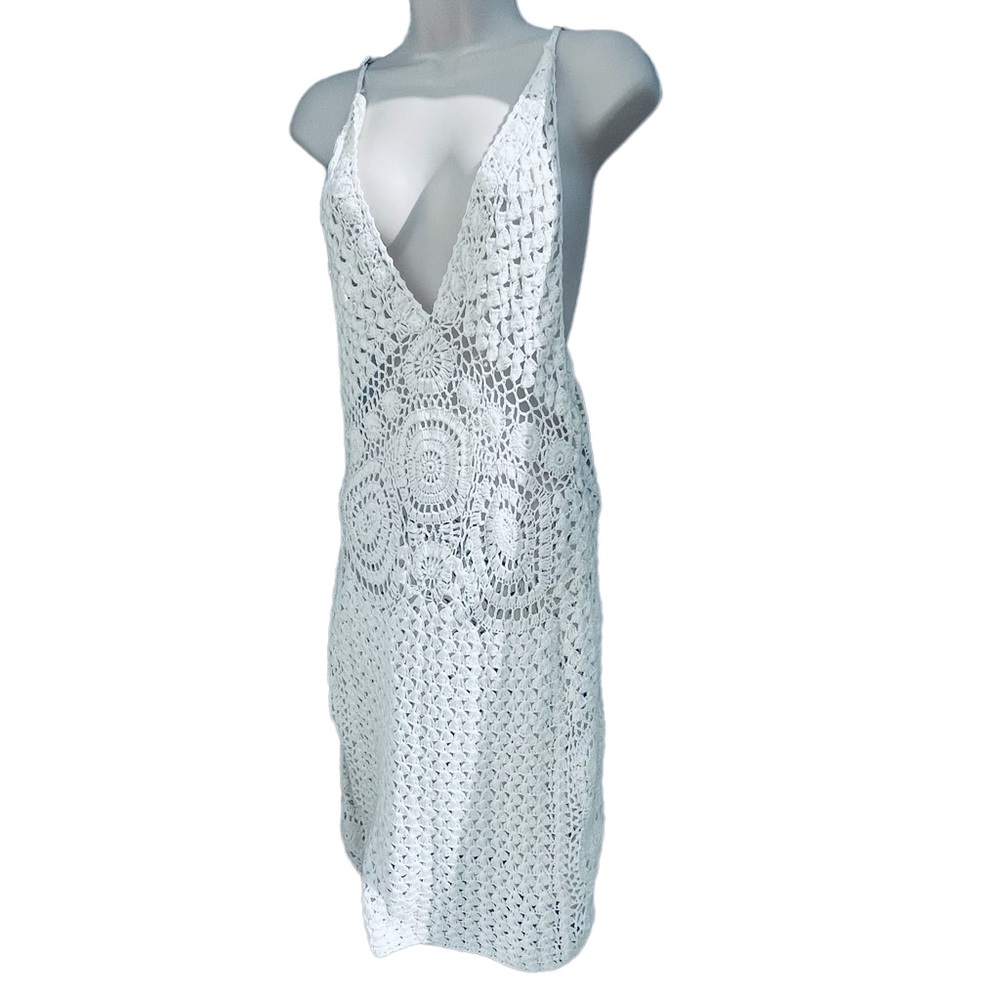 ✌🏻sold✌🏻FLOOK. Crochet Boho Cover Up Dress Size Medium Short Mini - Picture 6 of 15